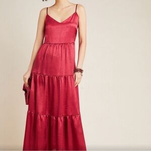 Anthropologie RODE Wine Tiered Maxi Dress Size M